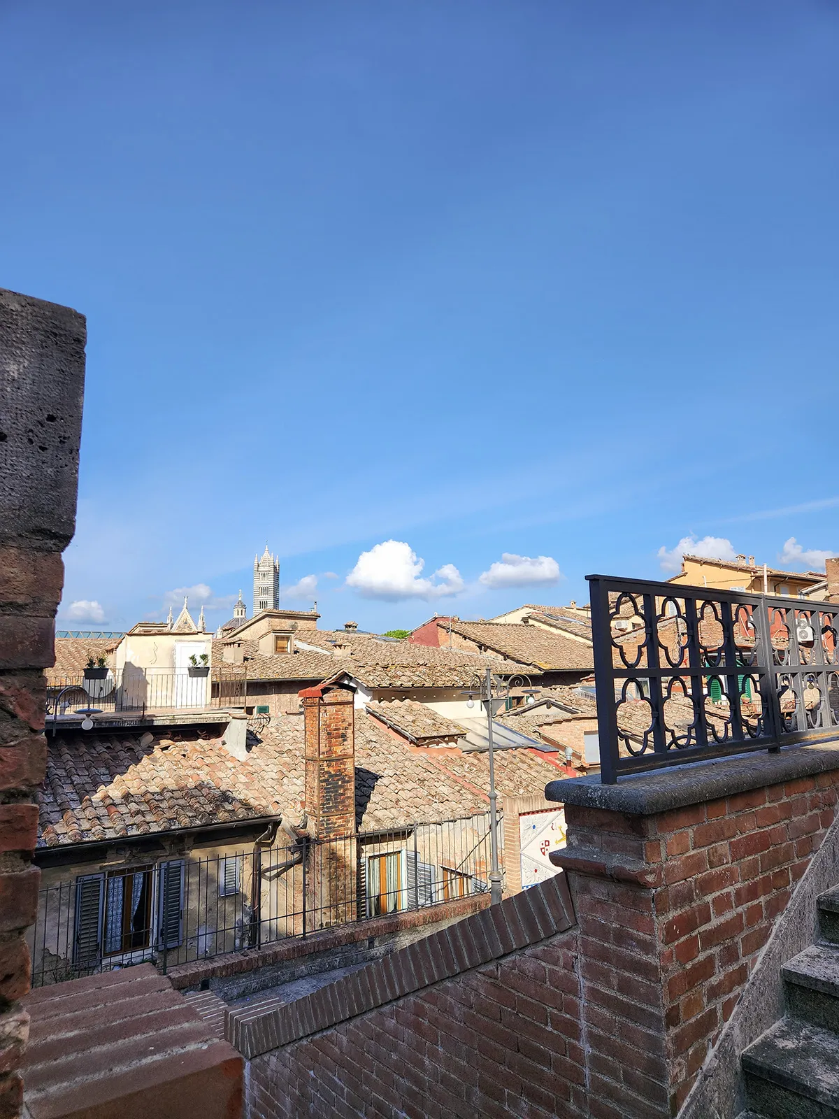 Vista dos telhados medievais com a torre da catedral ao fundo